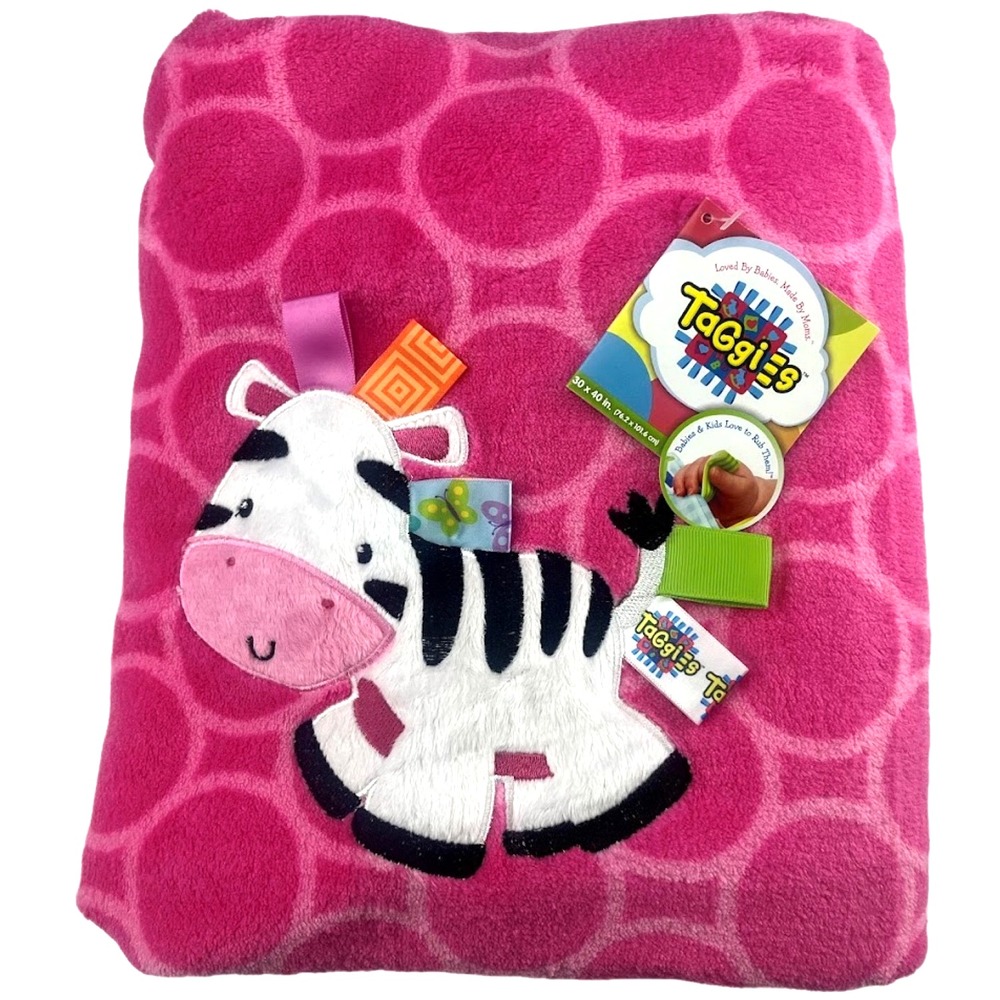 Taggies Pink Zebra Baby Girl Blanket Soft Fleece Lovey Security Circles NWT